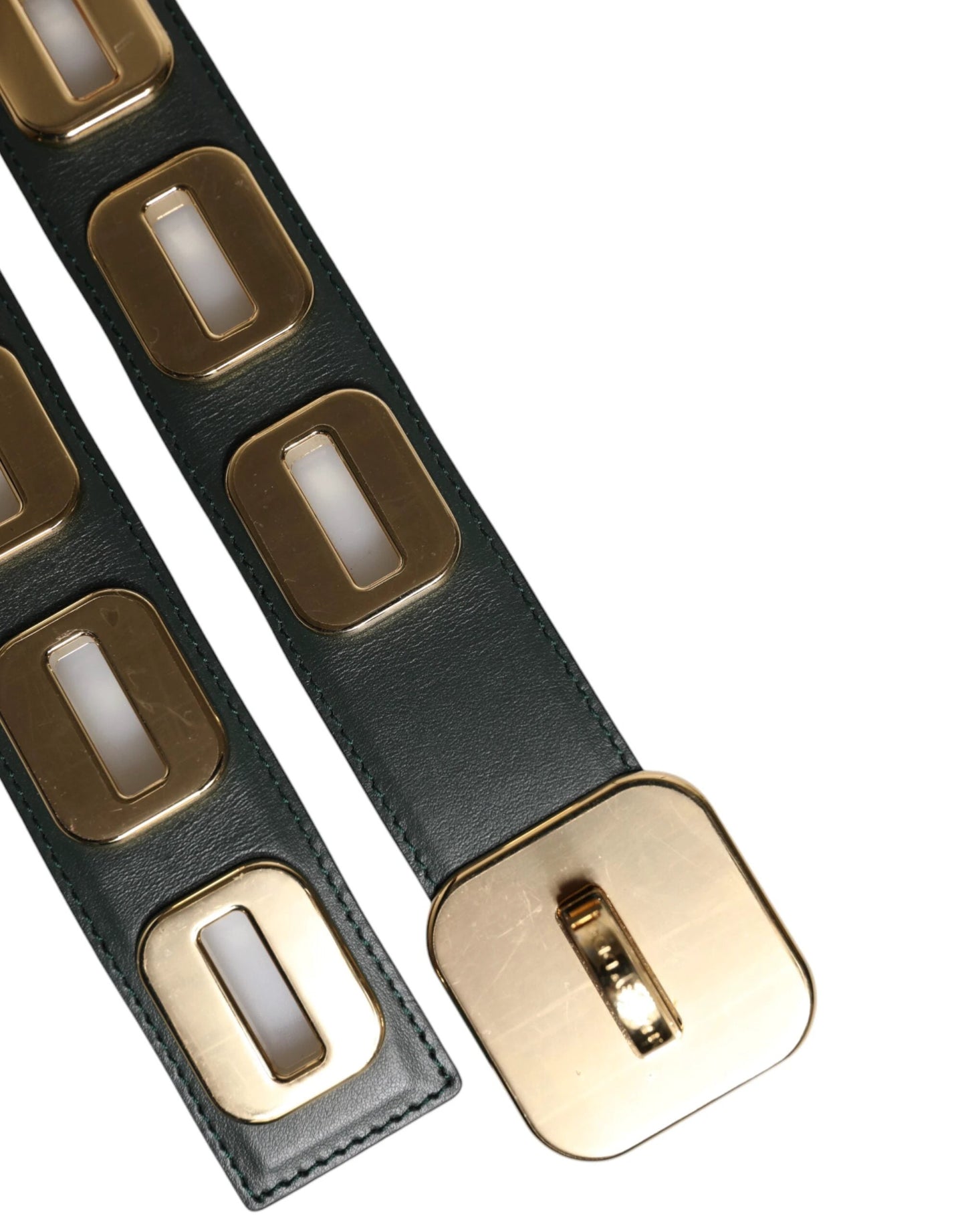 Dolce & Gabbana Green Leather Gold Tone Rotating Buckle Belt by Dolce & Gabbana