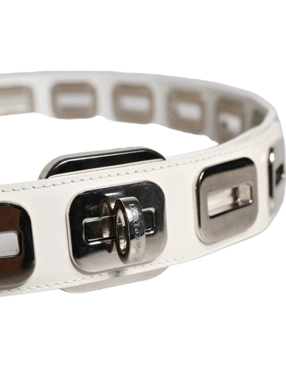 Dolce & Gabbana White Leather Gold Tone Rotating Buckle Belt by Dolce & Gabbana