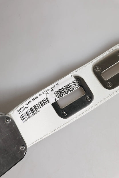 Dolce & Gabbana White Leather Gold Tone Rotating Buckle Belt by Dolce & Gabbana