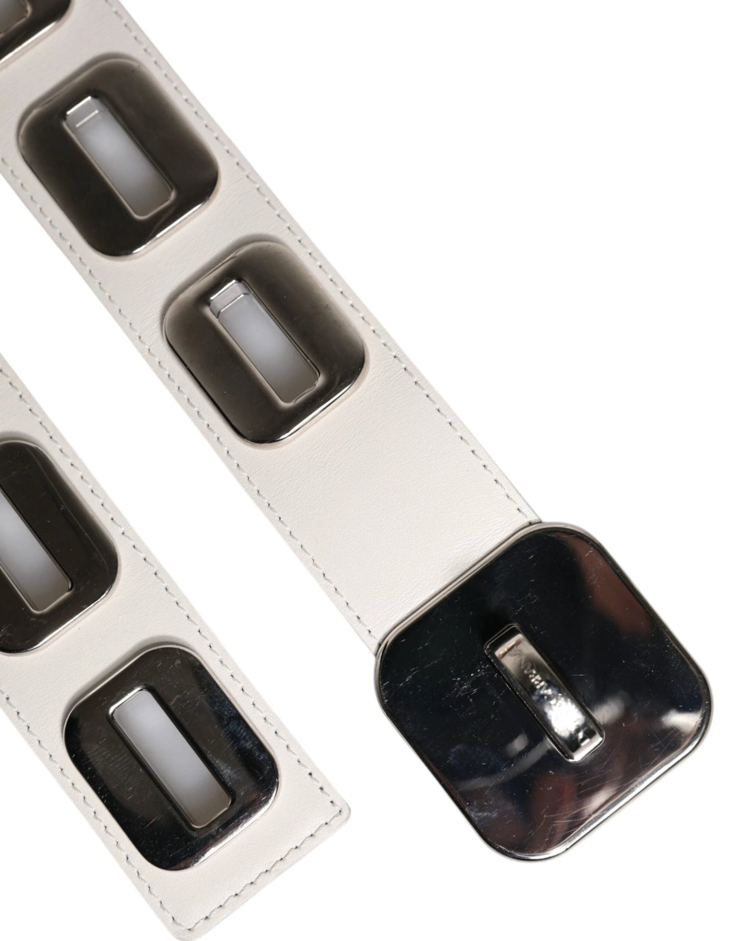 Dolce & Gabbana White Leather Gold Tone Rotating Buckle Belt by Dolce & Gabbana