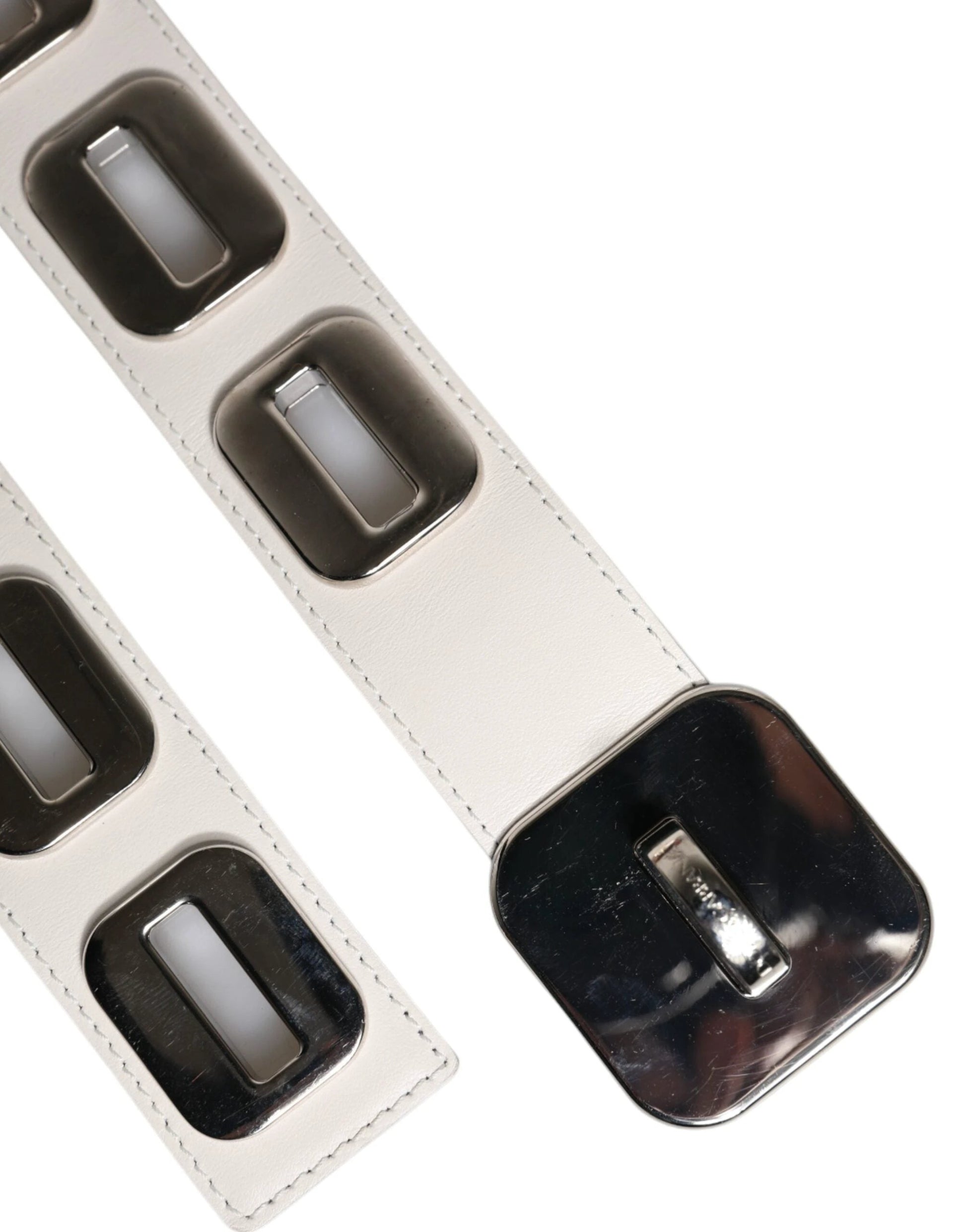 Dolce & Gabbana White Leather Gold Tone Rotating Buckle Belt by Dolce & Gabbana