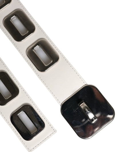 Dolce & Gabbana White Leather Gold Tone Rotating Buckle Belt by Dolce & Gabbana