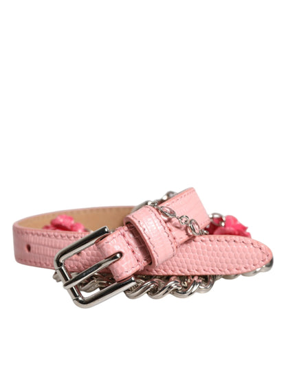 Dolce & Gabbana Pink Embelished Roses Textured Leather Belt by Dolce & Gabbana