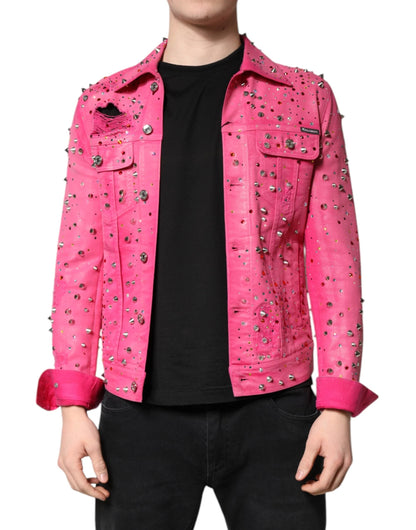 Dolce & Gabbana Pink Crystal Embellished Cotton Denim Jacket by Dolce & Gabbana