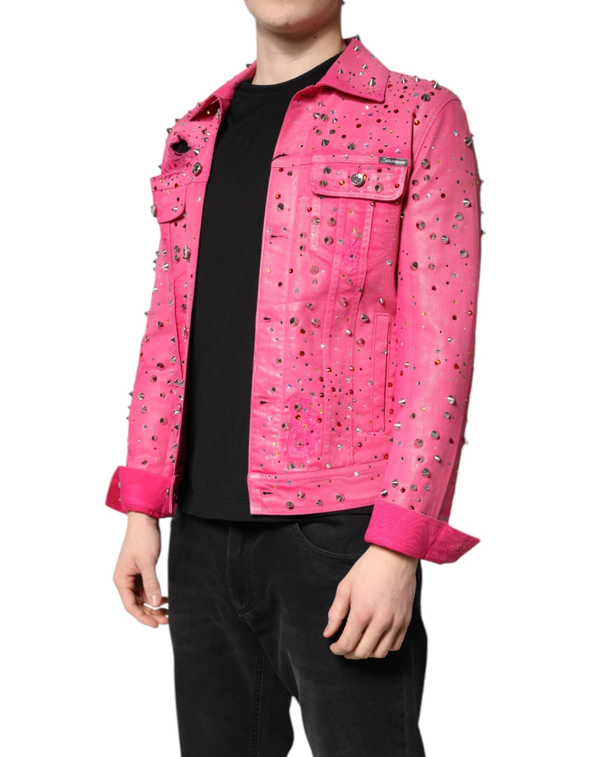 Dolce & Gabbana Pink Crystal Embellished Cotton Denim Jacket by Dolce & Gabbana