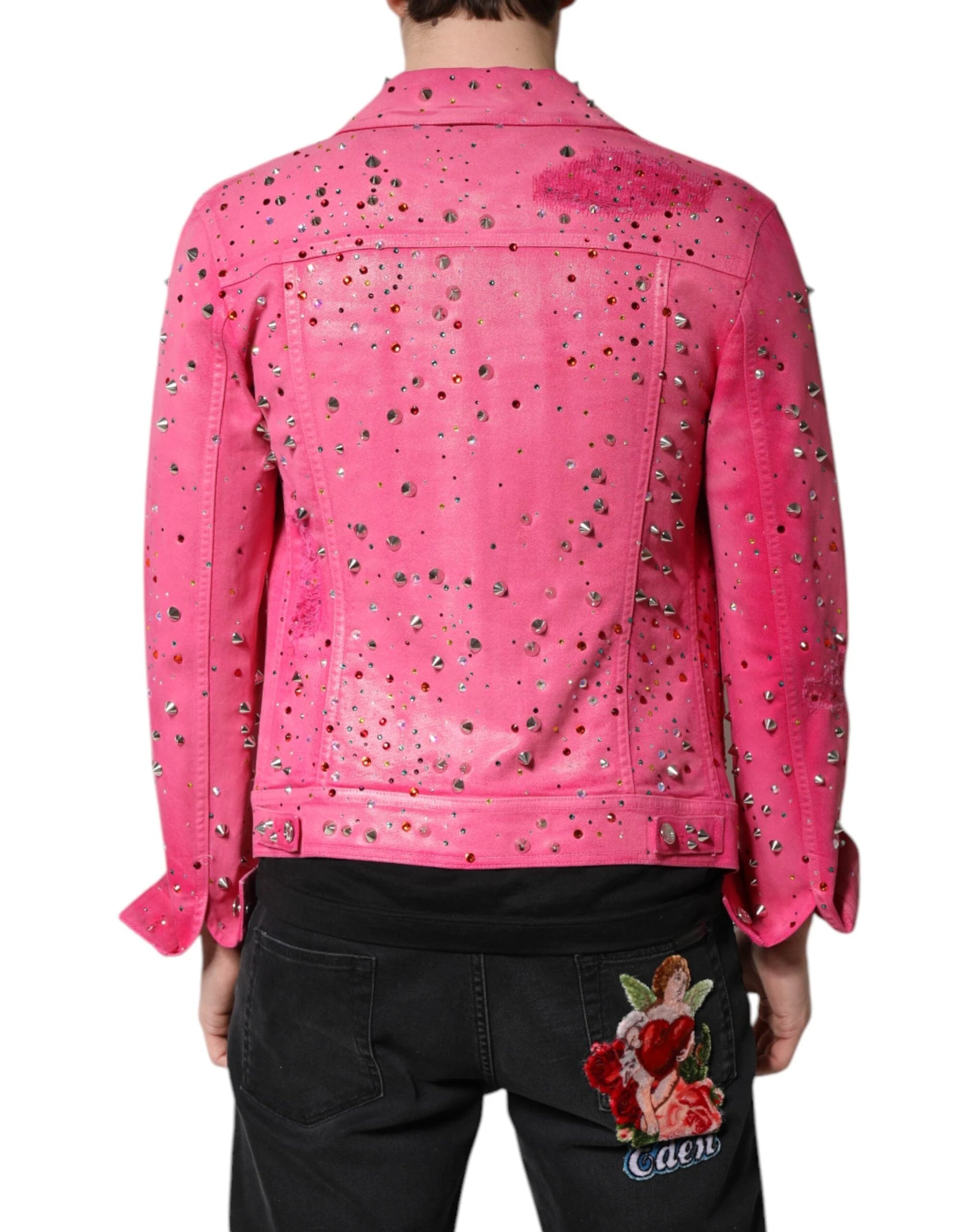 Dolce & Gabbana Pink Crystal Embellished Cotton Denim Jacket by Dolce & Gabbana
