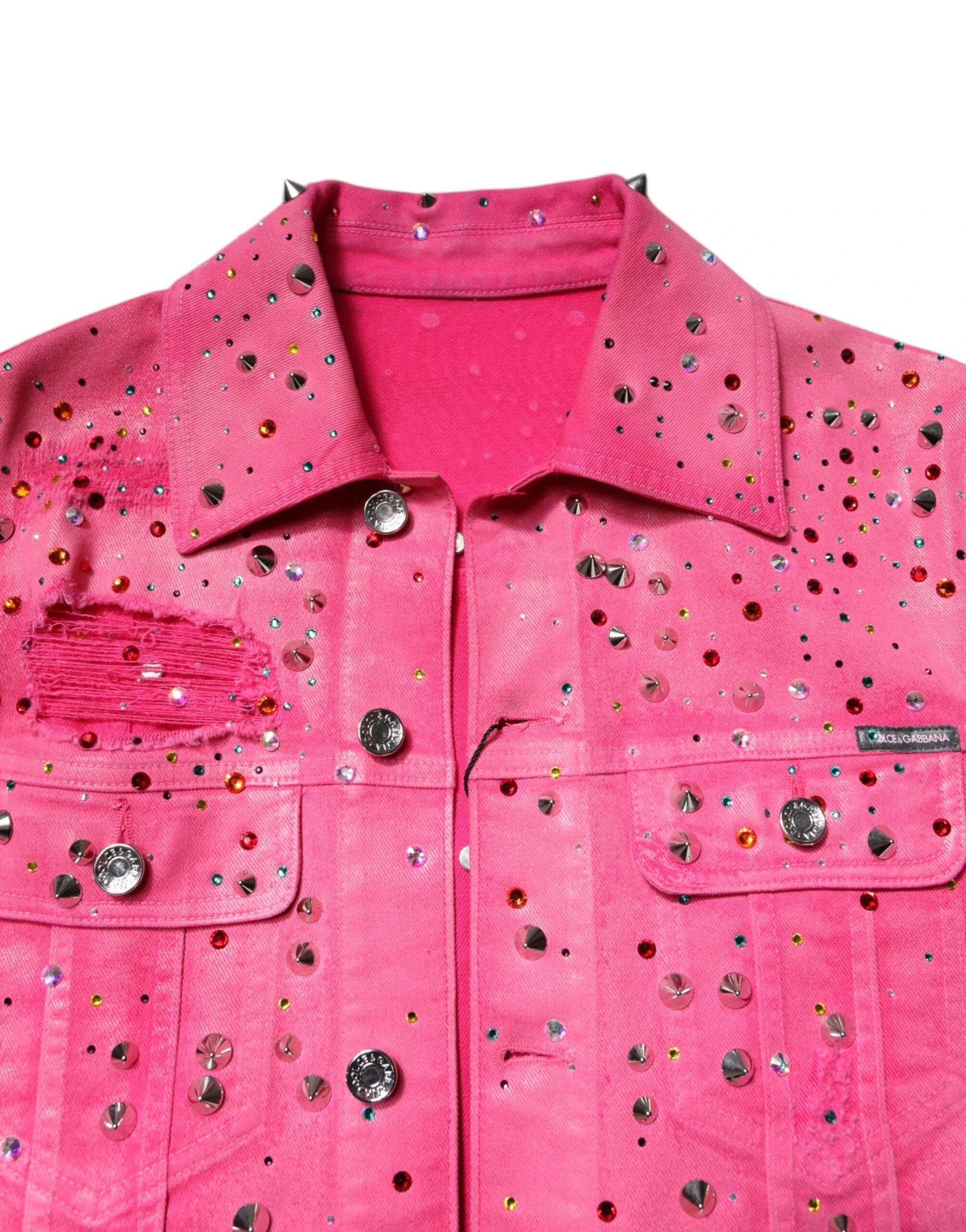 Dolce & Gabbana Pink Crystal Embellished Cotton Denim Jacket by Dolce & Gabbana