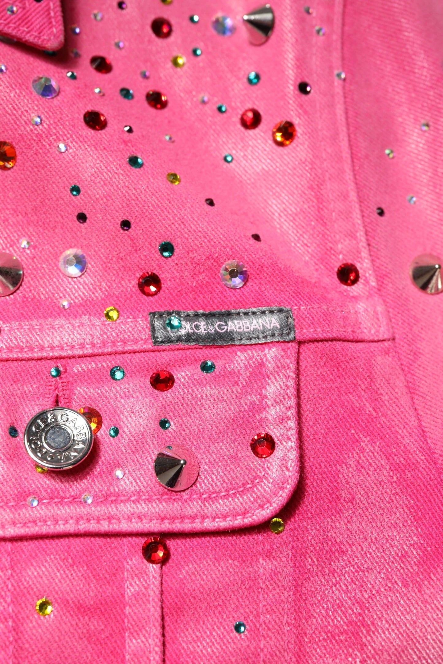 Dolce & Gabbana Pink Crystal Embellished Cotton Denim Jacket by Dolce & Gabbana