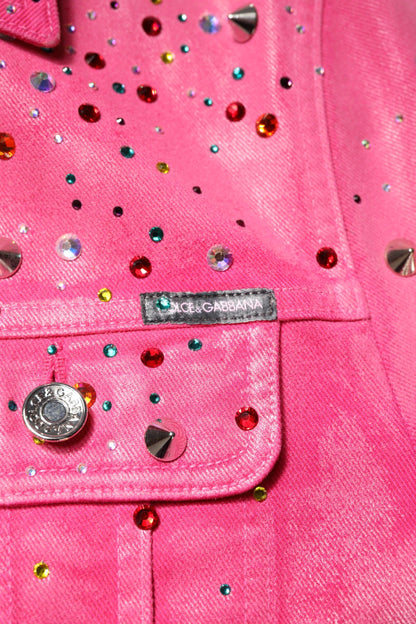 Dolce & Gabbana Pink Crystal Embellished Cotton Denim Jacket by Dolce & Gabbana