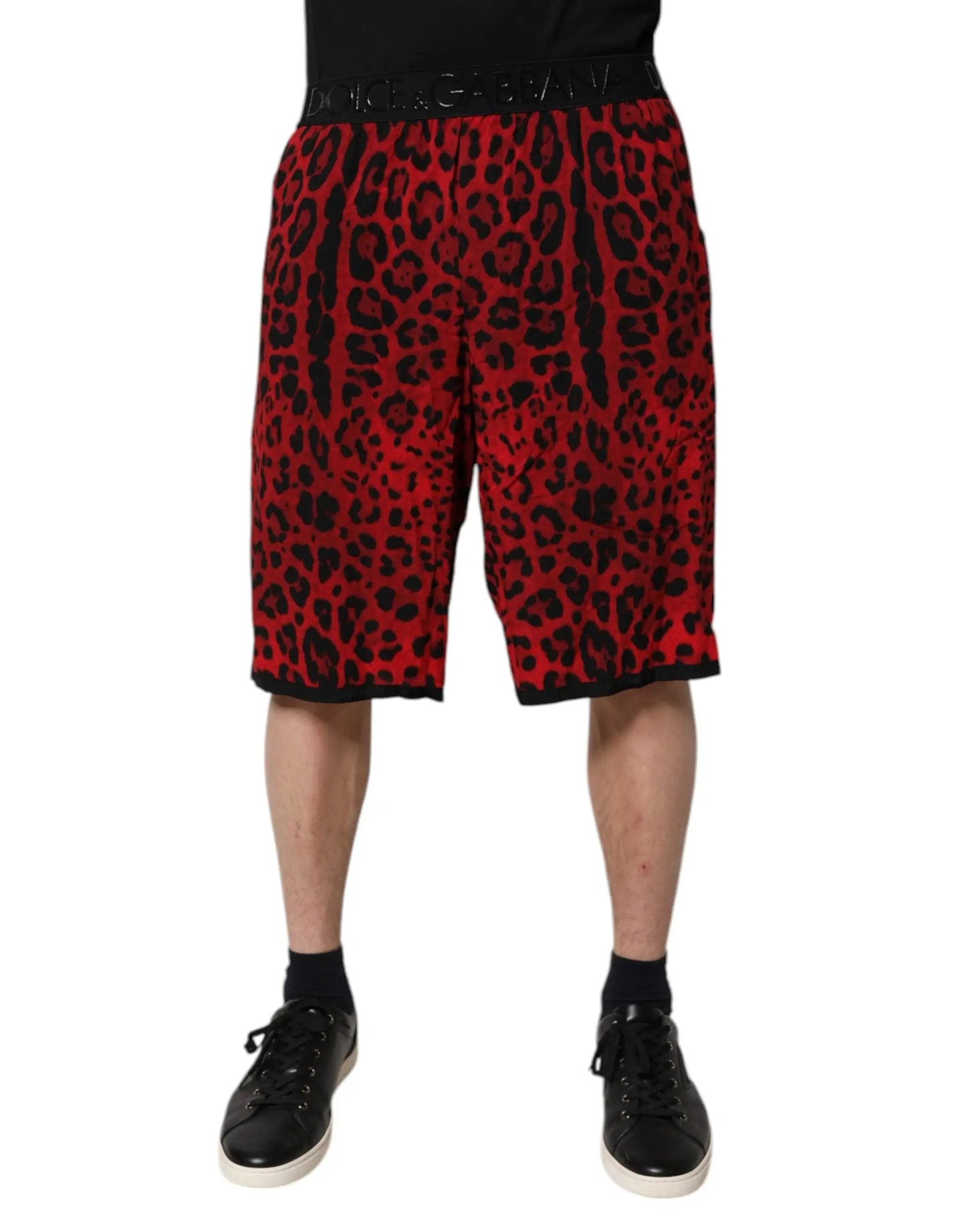 Dolce & Gabbana Red Leopard Print Viscose Bermuda Shorts by Dolce & Gabbana