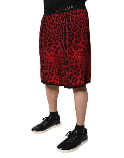 Dolce & Gabbana Red Leopard Print Viscose Bermuda Shorts by Dolce & Gabbana