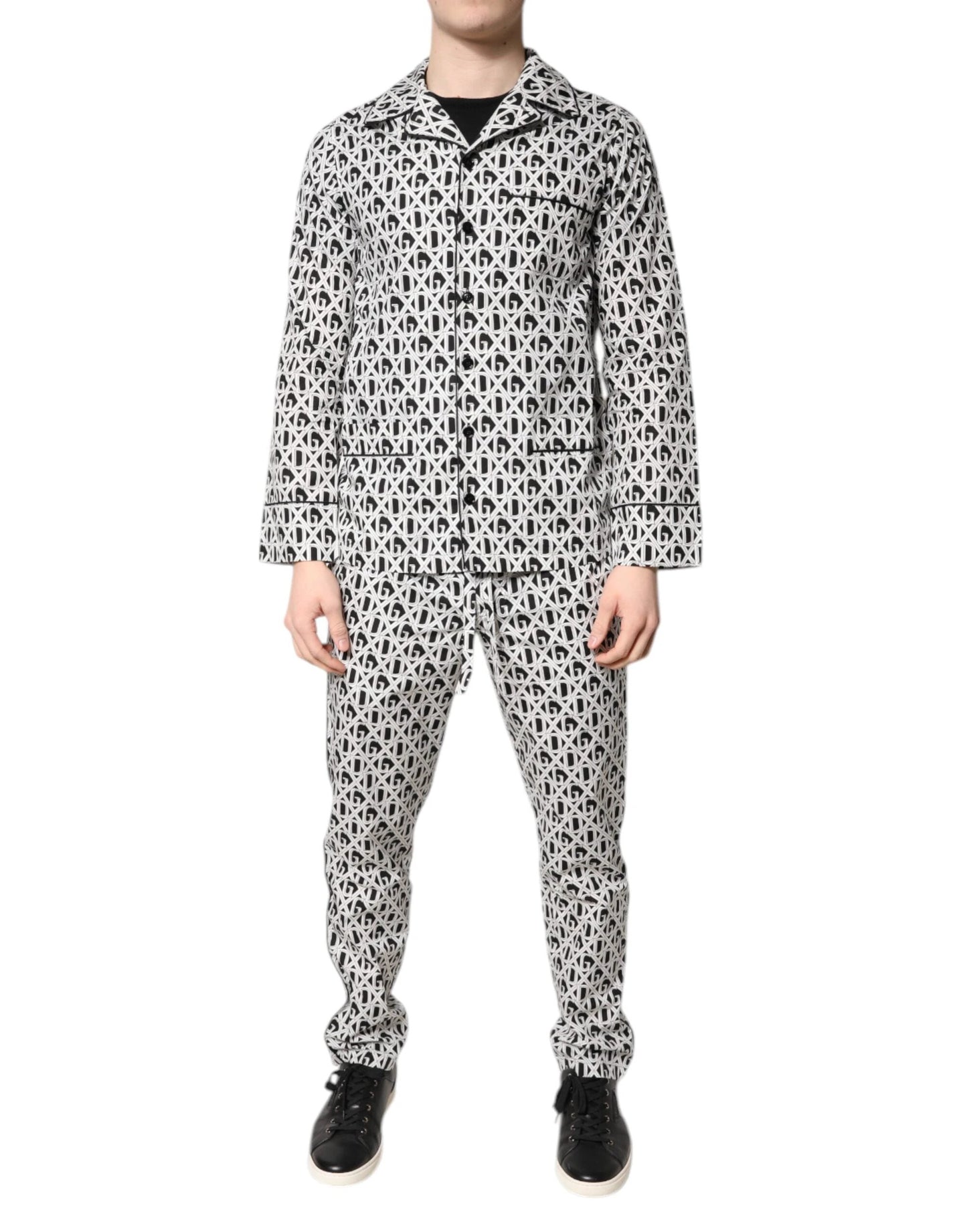 Dolce & Gabbana Black White DG Print Cotton Pajama Set Sleepwear by Dolce & Gabbana