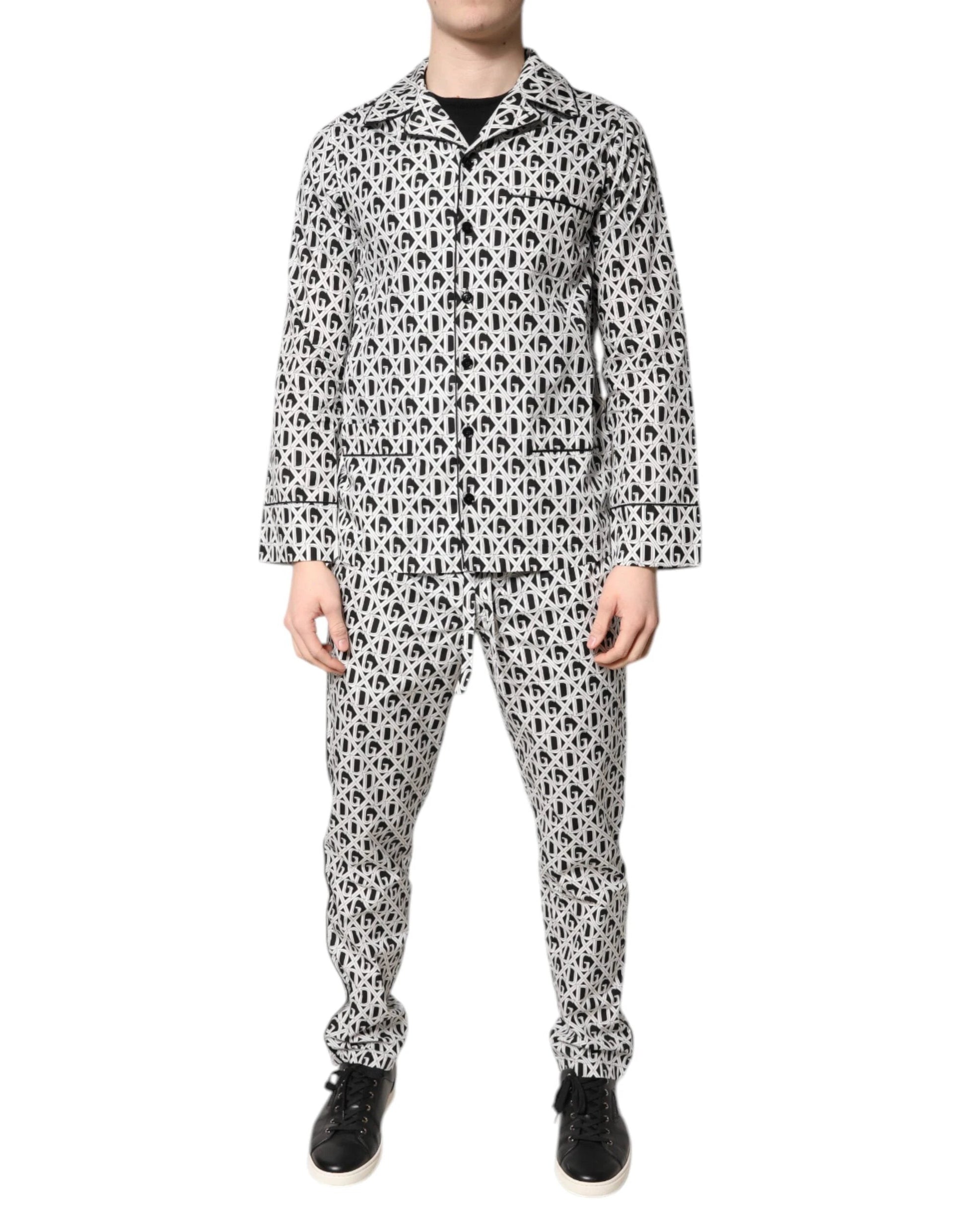 Dolce & Gabbana Black White DG Print Cotton Pajama Set Sleepwear by Dolce & Gabbana