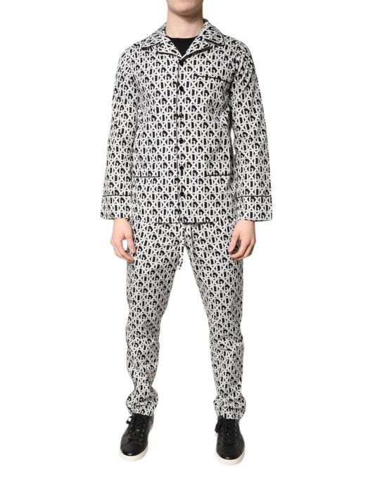 Dolce & Gabbana Black White DG Print Cotton Pajama Set Sleepwear by Dolce & Gabbana