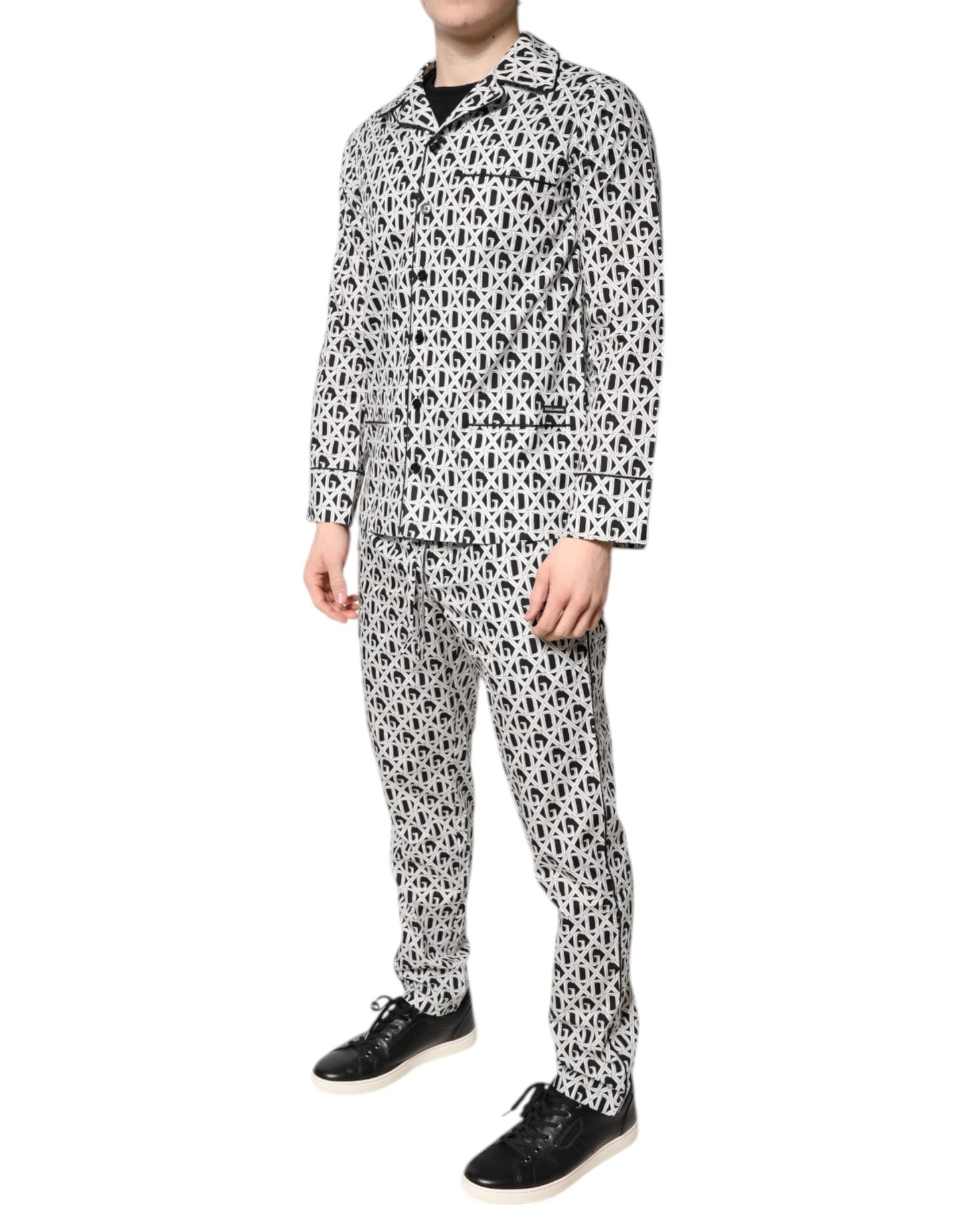 Dolce & Gabbana Black White DG Print Cotton Pajama Set Sleepwear by Dolce & Gabbana