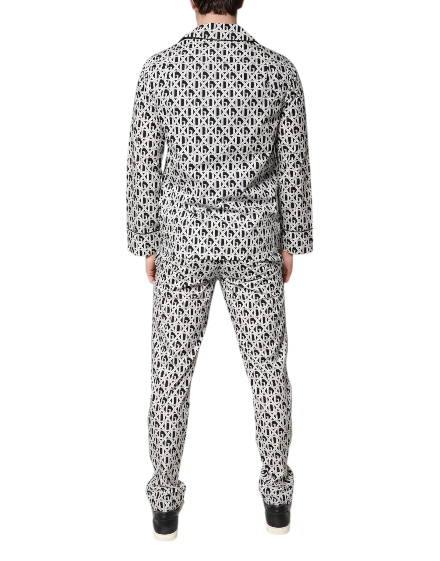 Dolce & Gabbana Black White DG Print Cotton Pajama Set Sleepwear by Dolce & Gabbana
