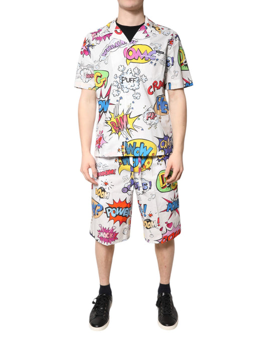 Pyjama Dolce & Gabbana homme en coton blanc à imprimé cartoon – KOS2281