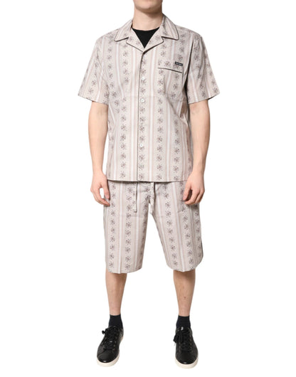 Dolce & Gabbana Beige Floral Print Cotton Men Pajama Set Sleepwear by Dolce & Gabbana