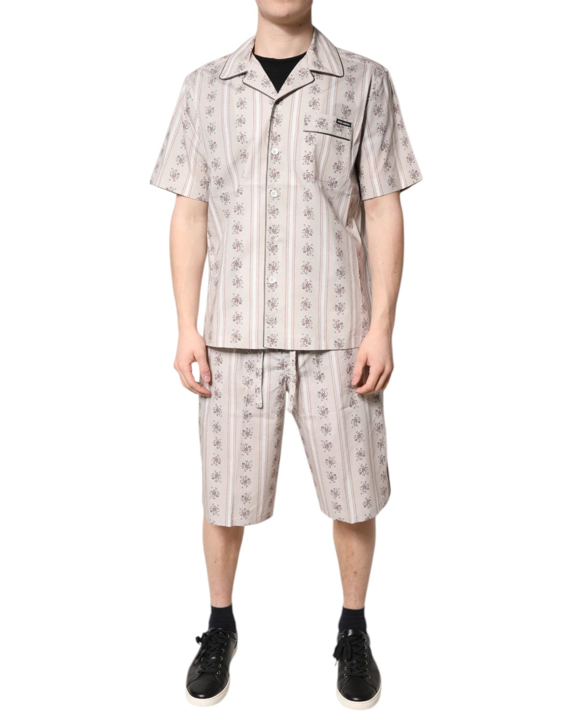 Dolce & Gabbana Beige Floral Print Cotton Men Pajama Set Sleepwear by Dolce & Gabbana