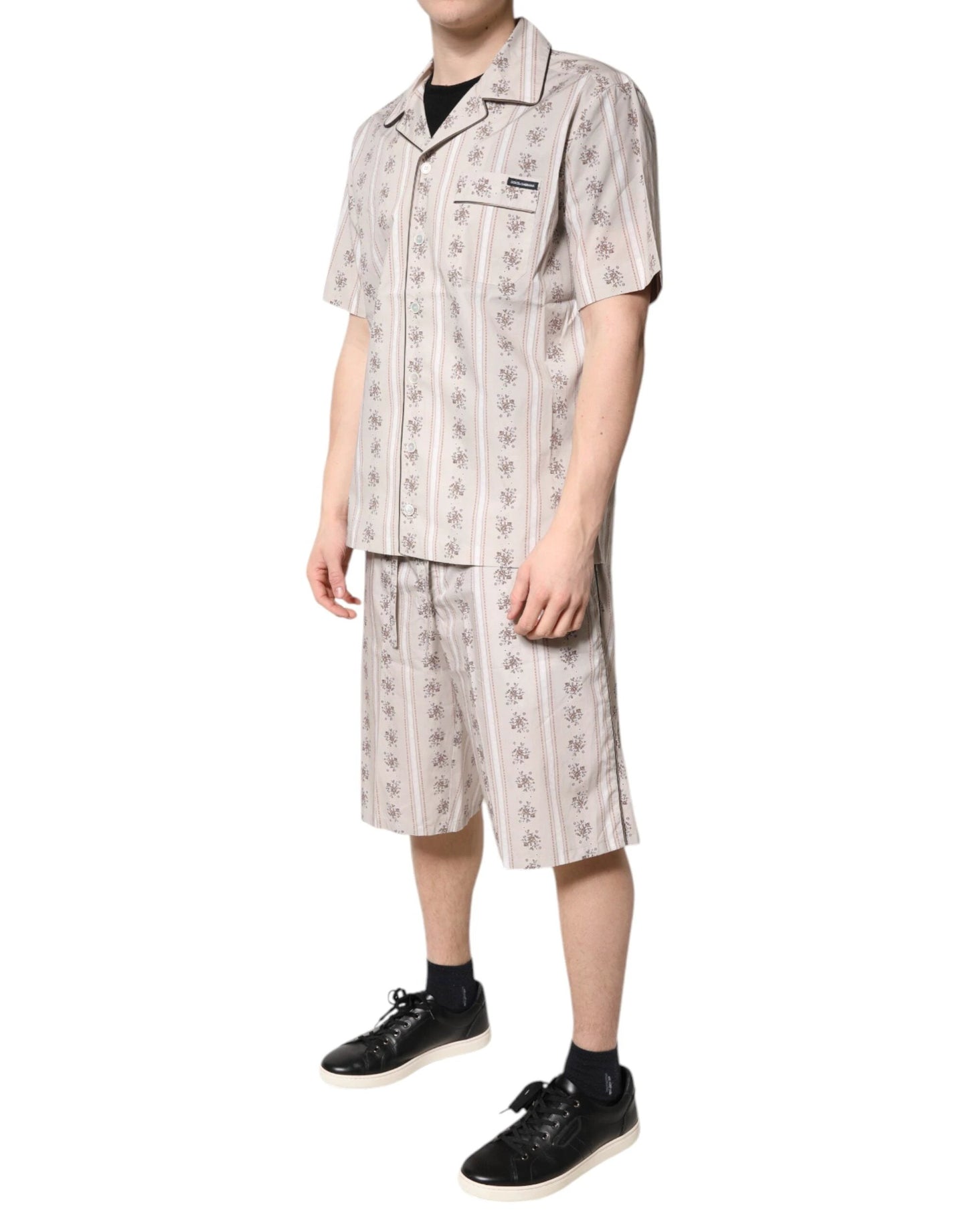 Dolce & Gabbana Beige Floral Print Cotton Men Pajama Set Sleepwear by Dolce & Gabbana
