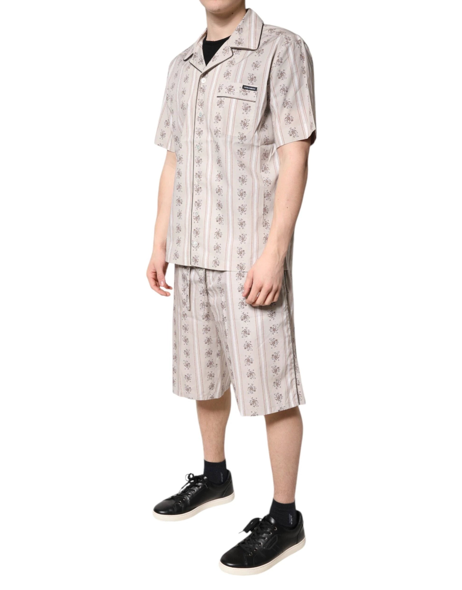 Dolce & Gabbana Beige Floral Print Cotton Men Pajama Set Sleepwear by Dolce & Gabbana