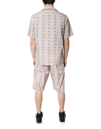 Dolce & Gabbana Beige Floral Print Cotton Men Pajama Set Sleepwear by Dolce & Gabbana