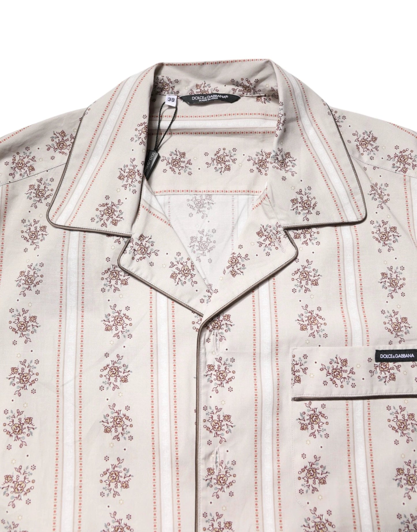 Dolce & Gabbana Beige Floral Print Cotton Men Pajama Set Sleepwear by Dolce & Gabbana