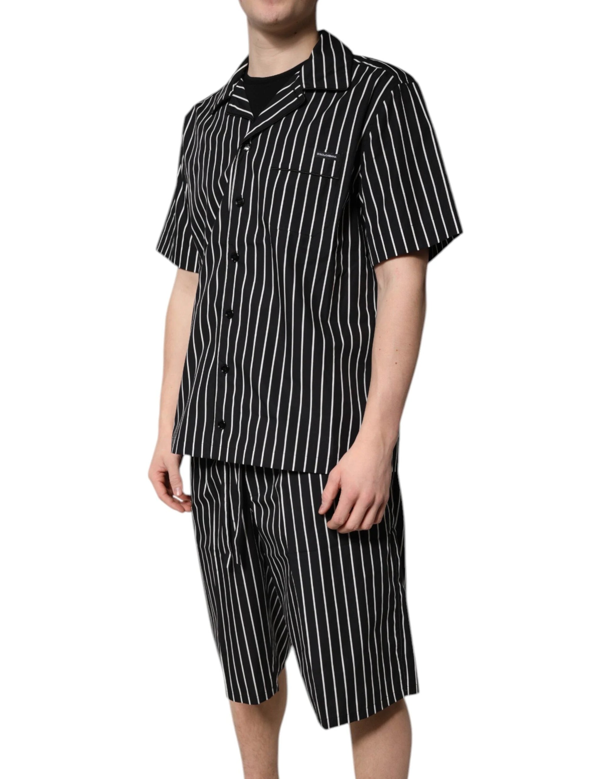 Dolce & Gabbana Black White Stripes Cotton Men Pajama Set Sleepwear by Dolce & Gabbana