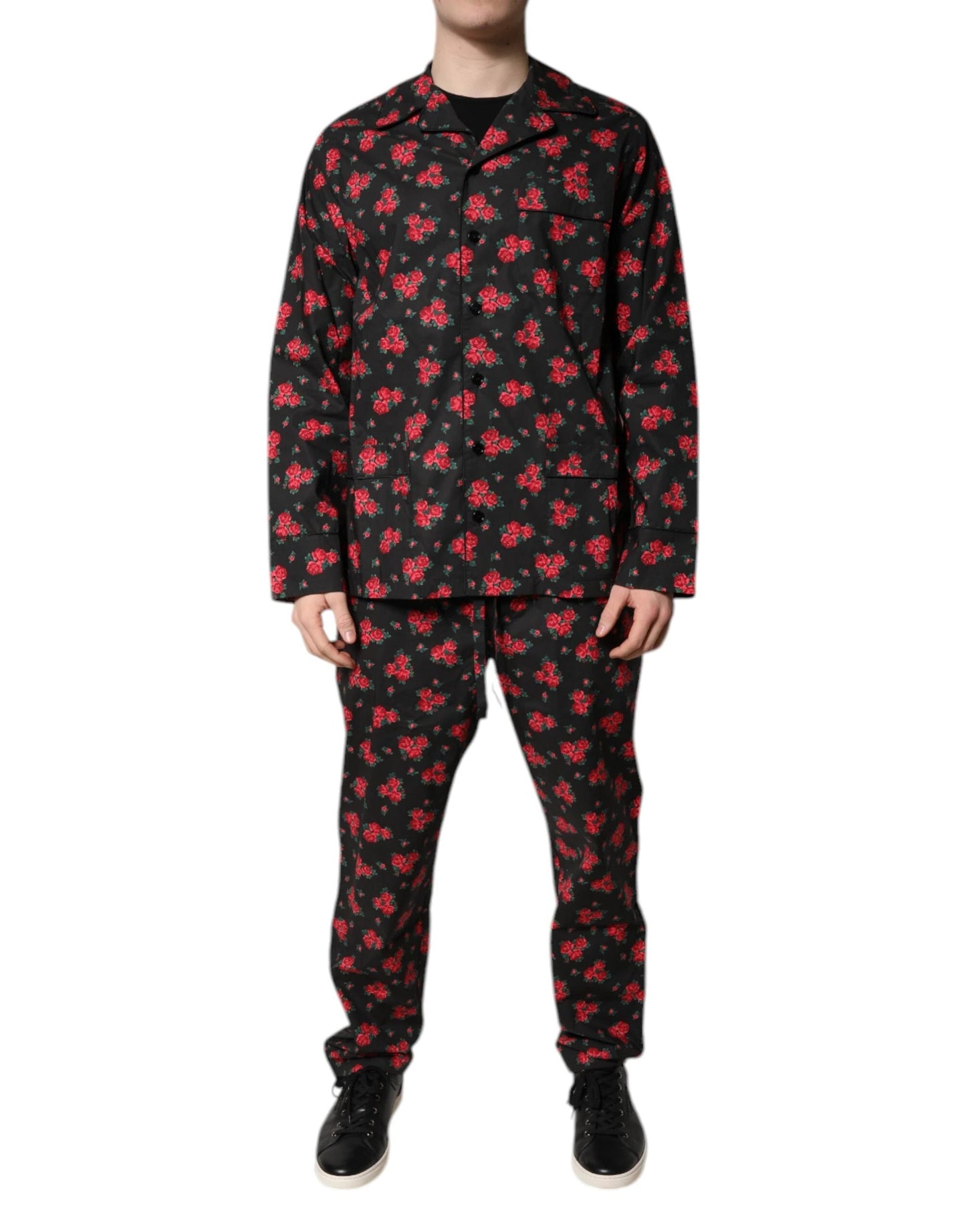 Dolce & Gabbana Black Floral Print Cotton Men Pajama Set Sleepwear by Dolce & Gabbana