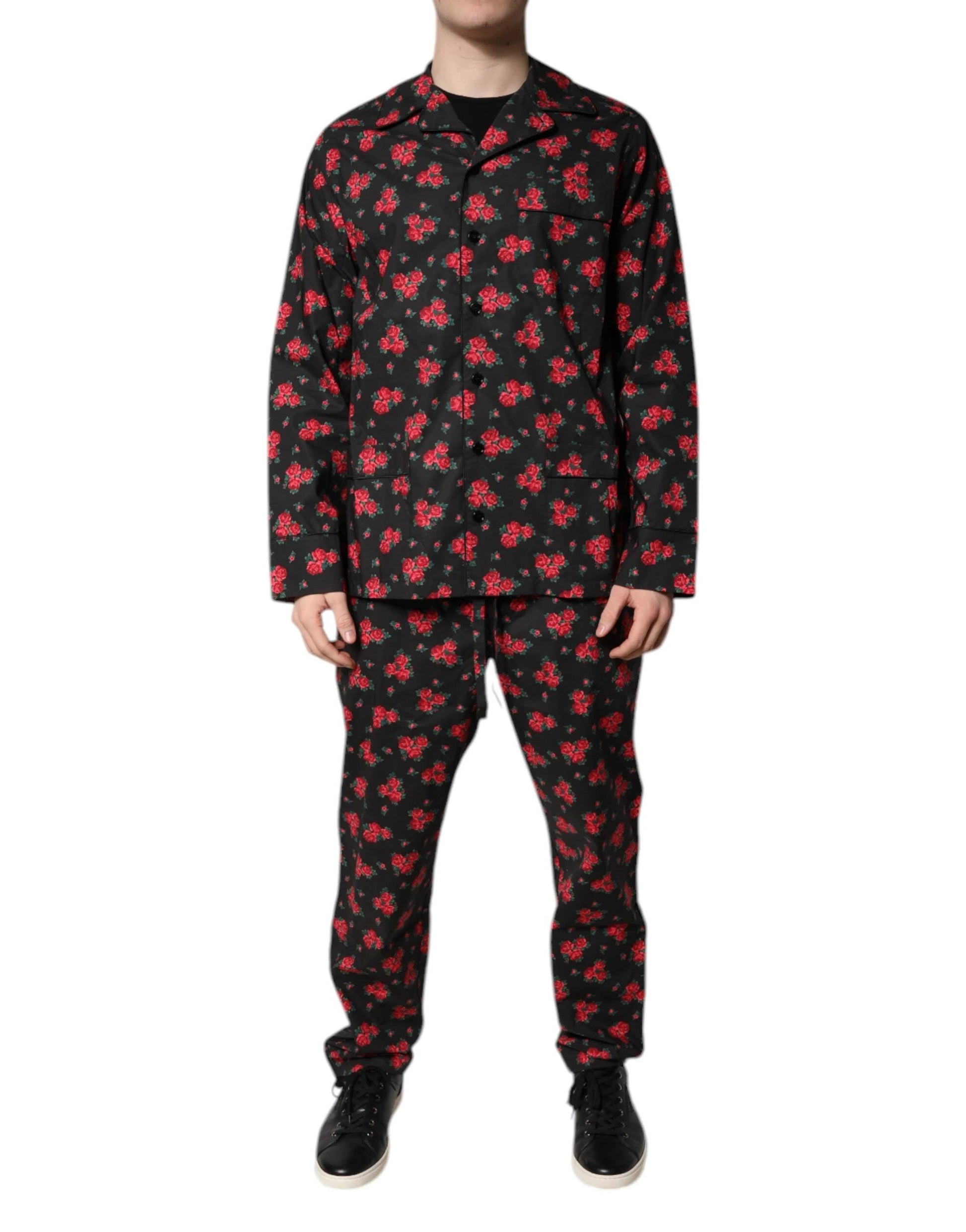 Dolce & Gabbana Black Floral Print Cotton Men Pajama Set Sleepwear by Dolce & Gabbana