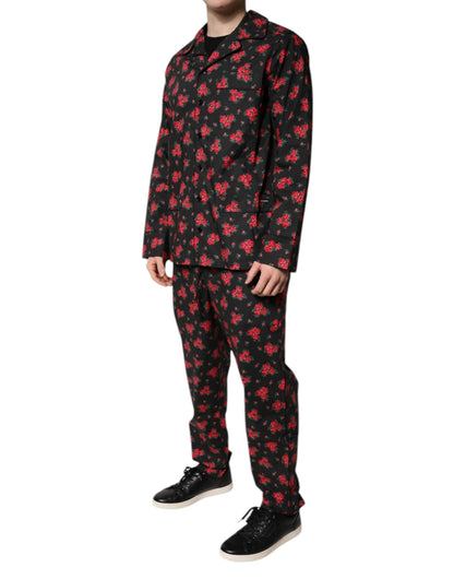 Dolce & Gabbana Black Floral Print Cotton Men Pajama Set Sleepwear by Dolce & Gabbana