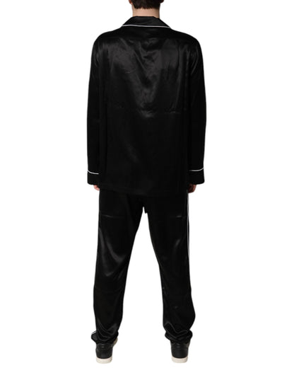 Dolce & Gabbana Black Silk Shirt Pants Pajama Set Sleepwear by Dolce & Gabbana