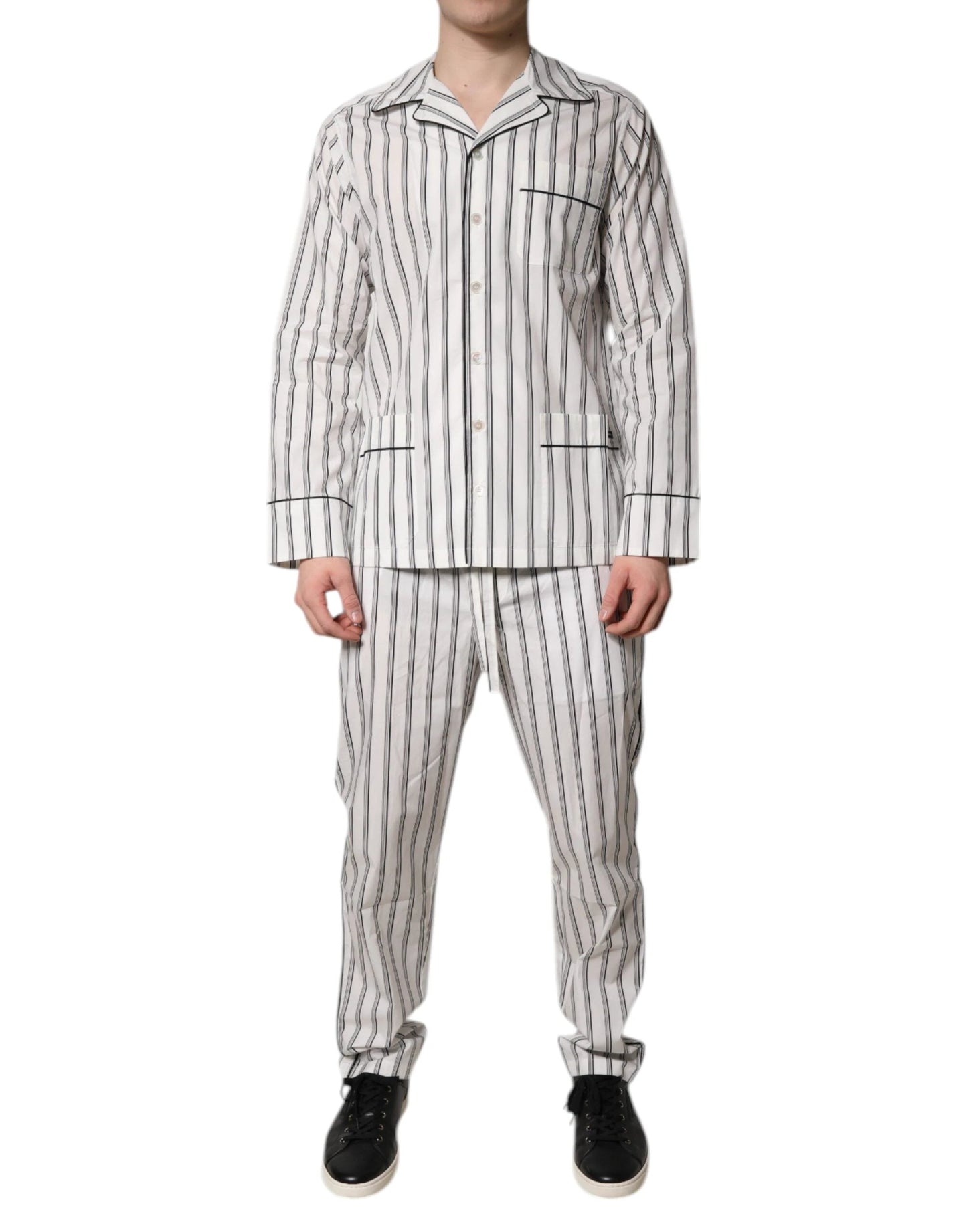 Dolce & Gabbana White Black Stripes Cotton Men Pajama Set Sleepwear by Dolce & Gabbana
