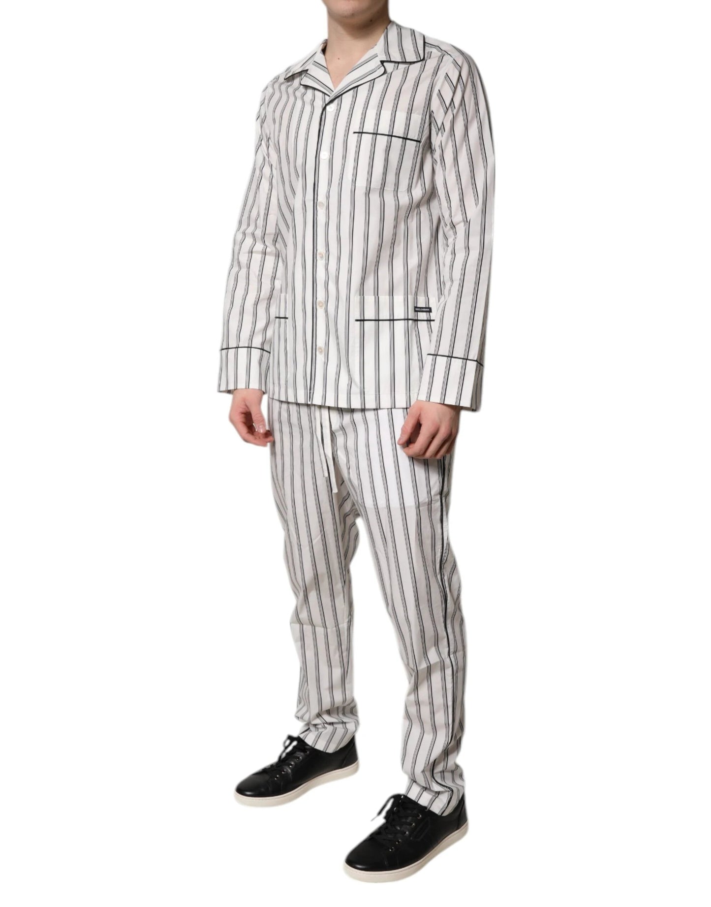 Dolce & Gabbana White Black Stripes Cotton Men Pajama Set Sleepwear by Dolce & Gabbana