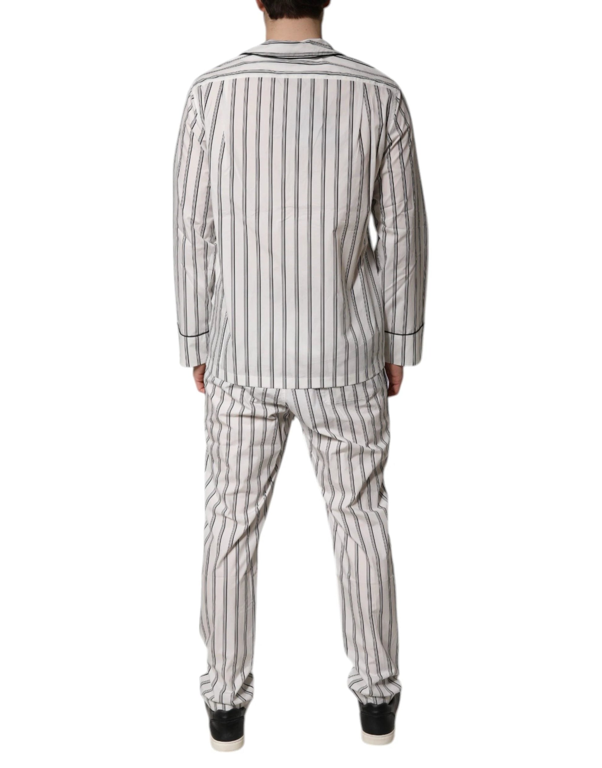 Dolce & Gabbana White Black Stripes Cotton Men Pajama Set Sleepwear by Dolce & Gabbana