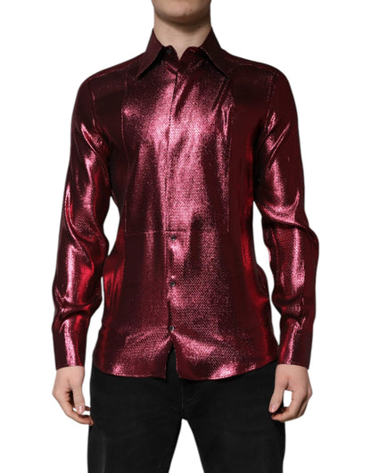 Dolce & Gabbana Metallic Red Cotton GOLD Dress Formal Shirt by Dolce & Gabbana