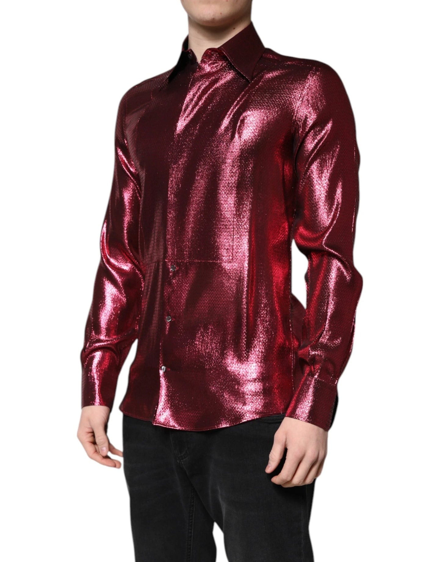 Dolce & Gabbana Metallic Red Cotton GOLD Dress Formal Shirt by Dolce & Gabbana