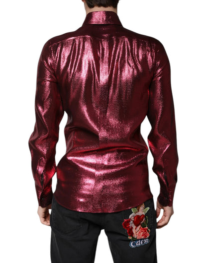 Dolce & Gabbana Metallic Red Cotton GOLD Dress Formal Shirt by Dolce & Gabbana