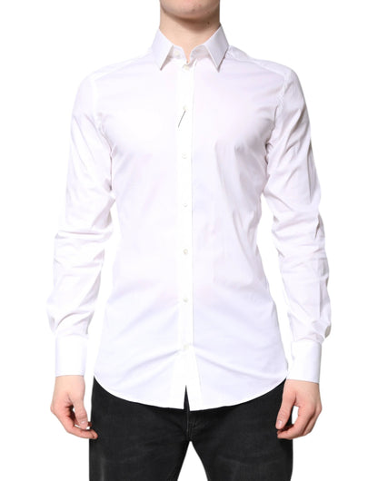 Dolce & Gabbana White Cotton GOLD Dress Formal Collared Shirt by Dolce & Gabbana