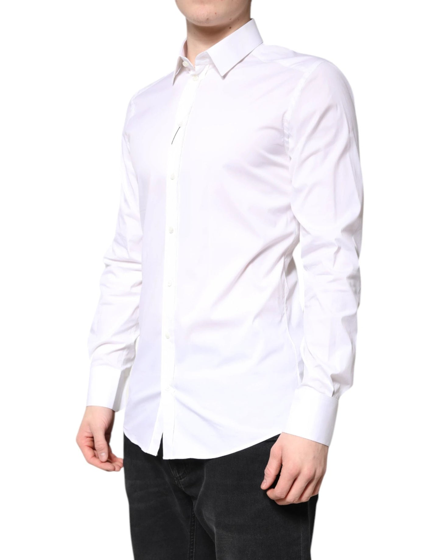Dolce & Gabbana White Cotton GOLD Dress Formal Collared Shirt by Dolce & Gabbana
