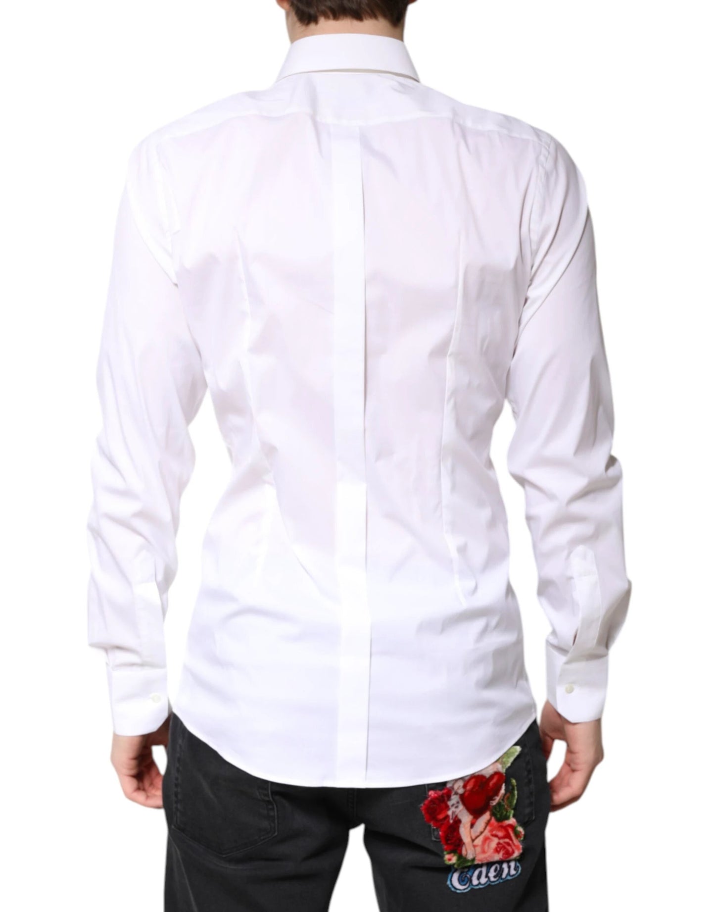 Dolce & Gabbana White Cotton GOLD Dress Formal Collared Shirt by Dolce & Gabbana