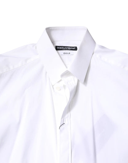 Dolce & Gabbana White Cotton GOLD Dress Formal Collared Shirt by Dolce & Gabbana