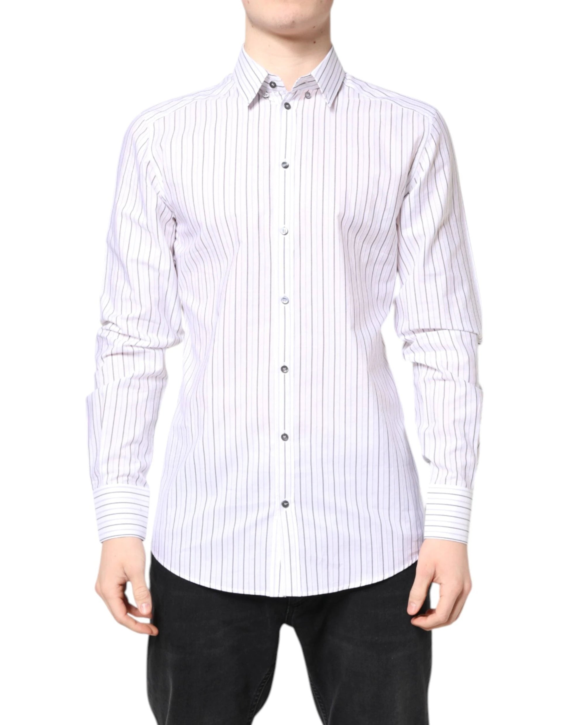 Dolce & Gabbana White Stripes Cotton GOLD Formal Dress Shirt by Dolce & Gabbana