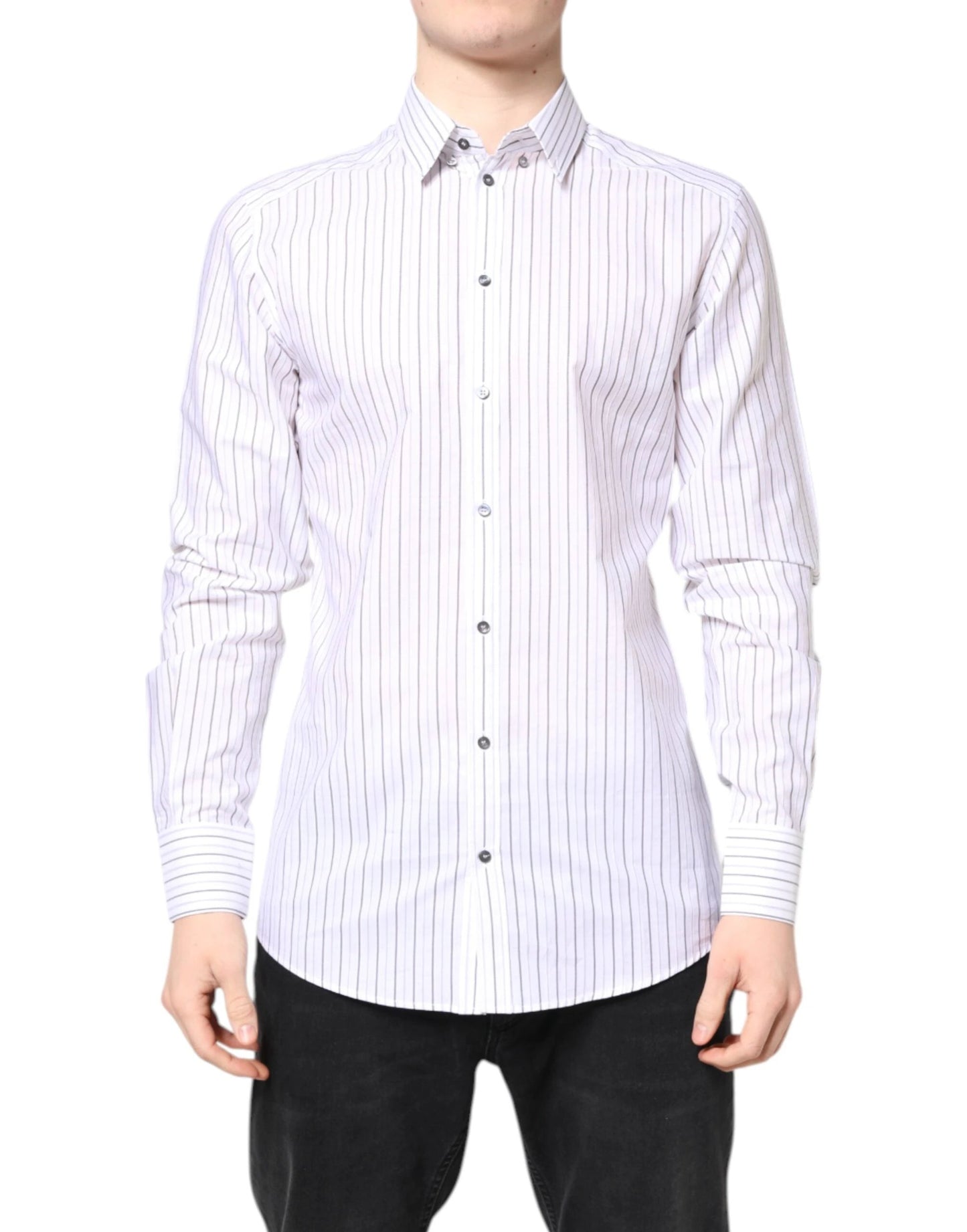 Dolce & Gabbana White Stripes Cotton GOLD Formal Dress Shirt by Dolce & Gabbana