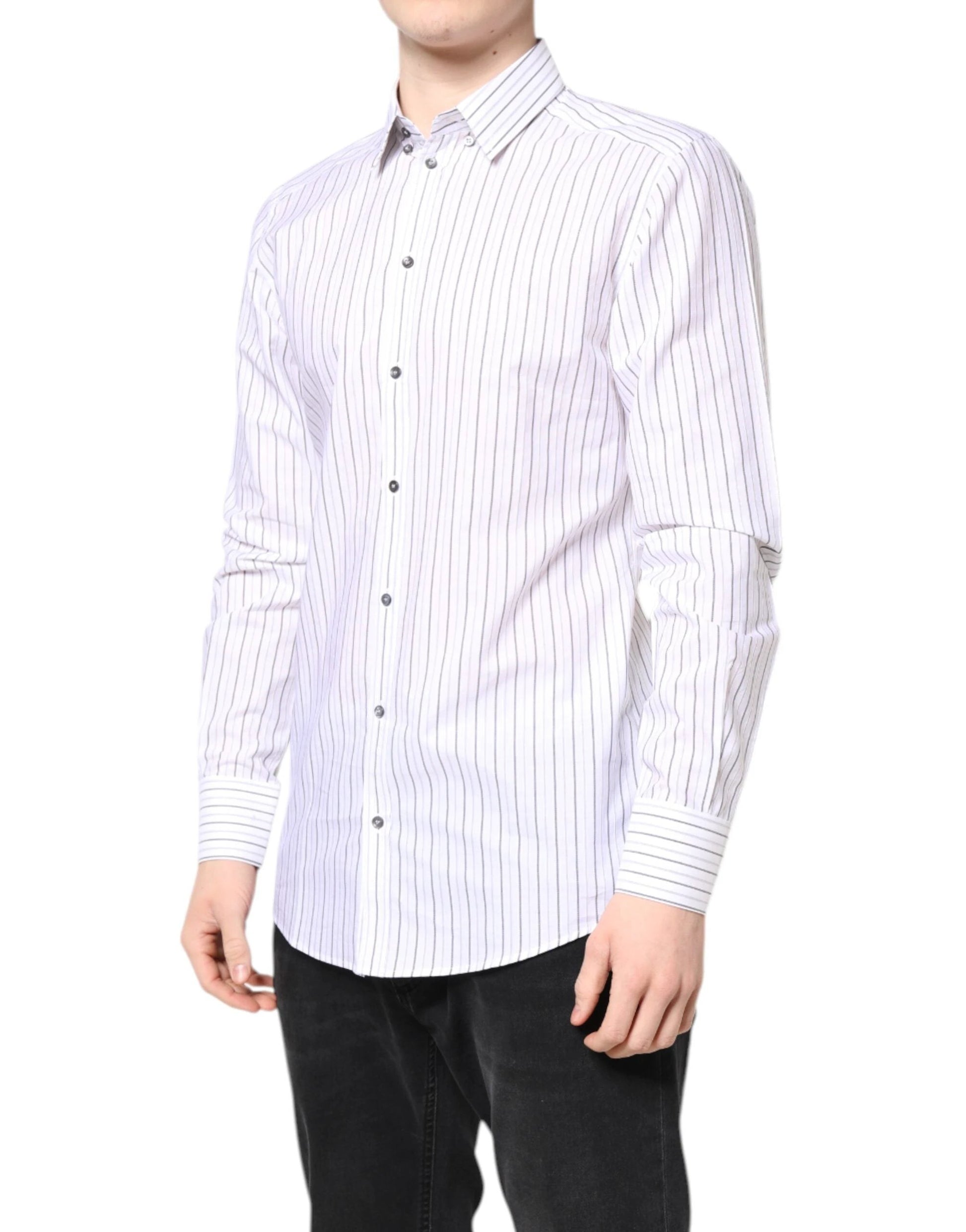 Dolce & Gabbana White Stripes Cotton GOLD Formal Dress Shirt by Dolce & Gabbana