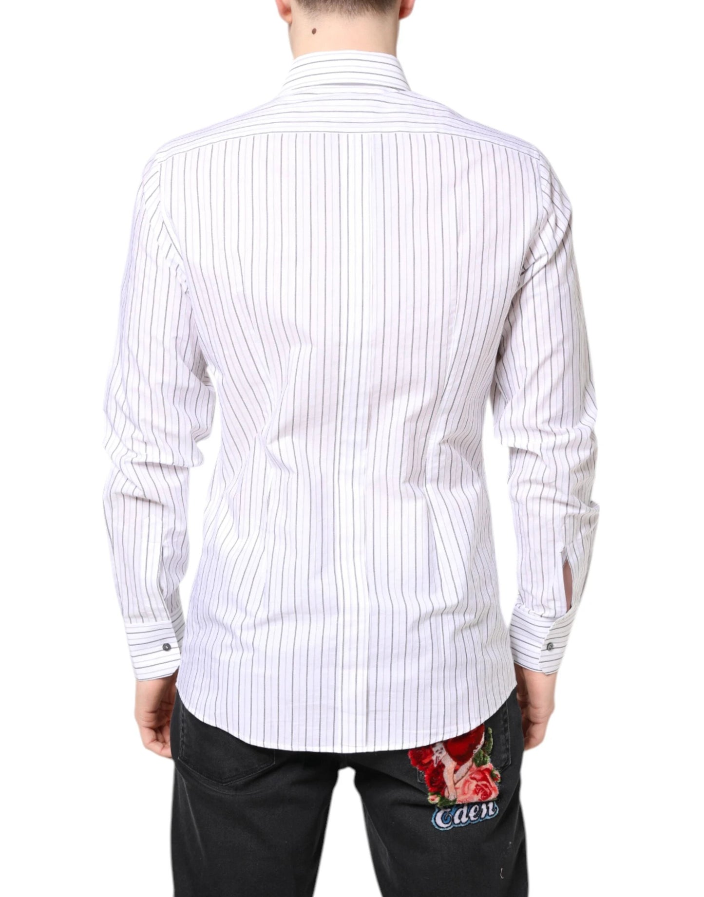 Dolce & Gabbana White Stripes Cotton GOLD Formal Dress Shirt by Dolce & Gabbana