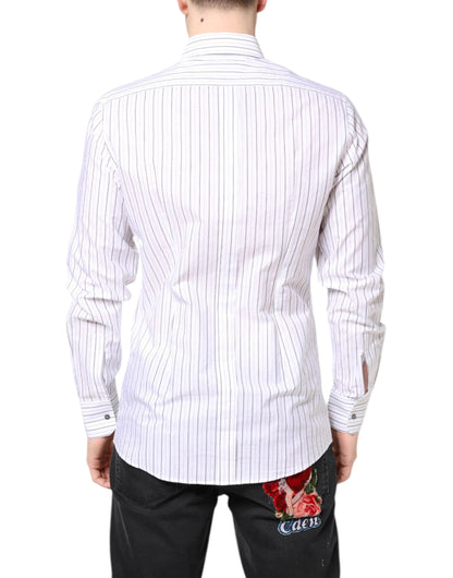 Dolce & Gabbana White Stripes Cotton GOLD Formal Dress Shirt by Dolce & Gabbana