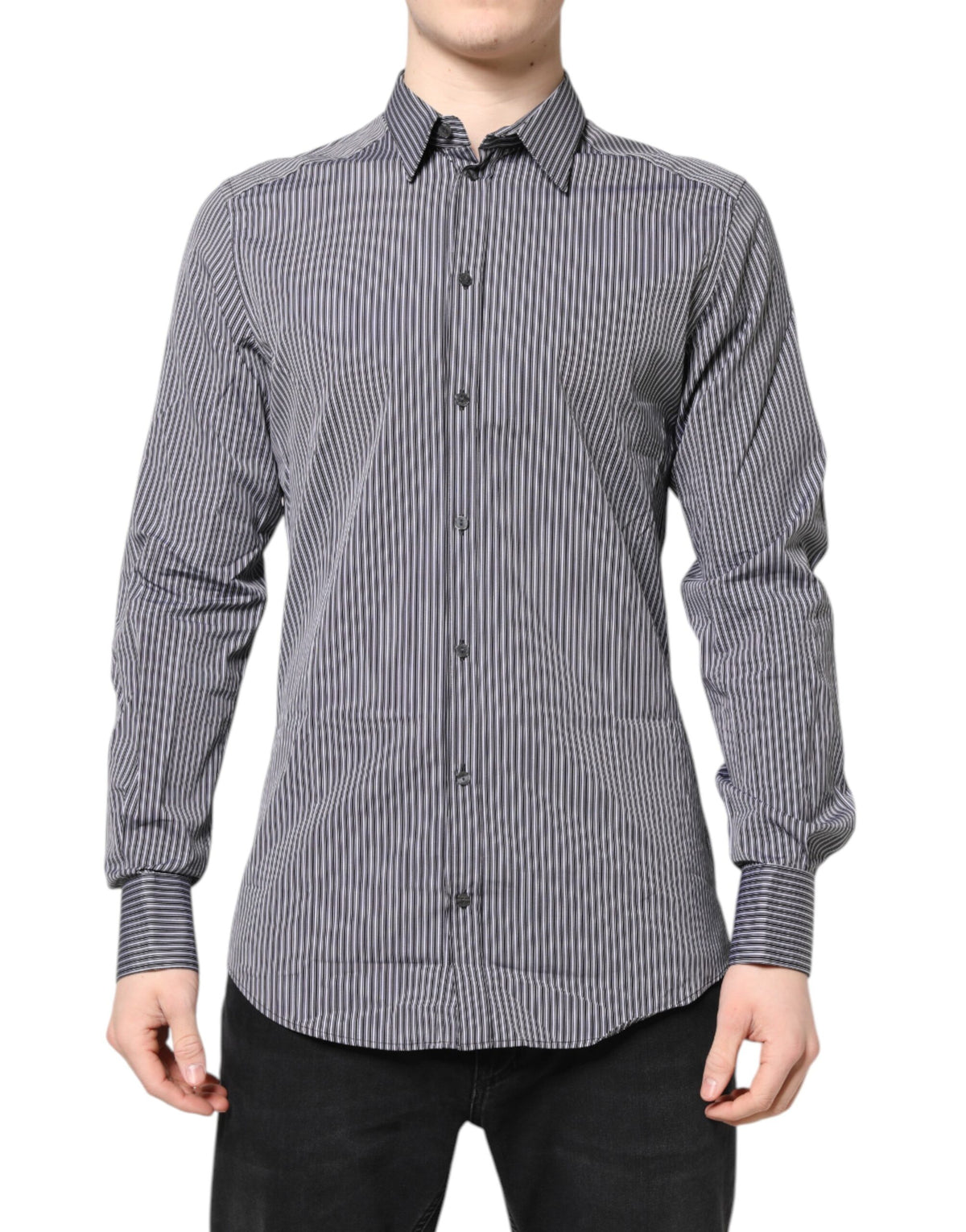 Chemise Dolce & Gabbana Gold slim fit en coton à rayures noir et blanc – TSH87750