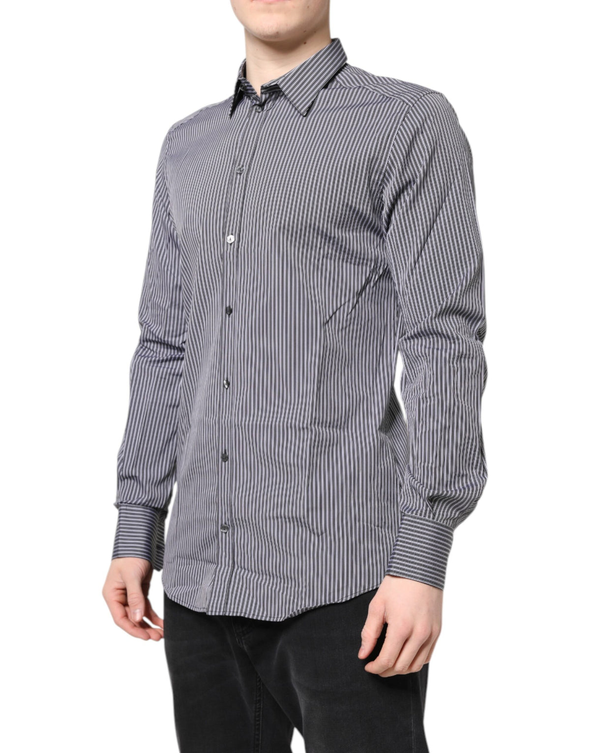 Chemise Dolce & Gabbana Gold slim fit en coton à rayures noir et blanc – TSH87750