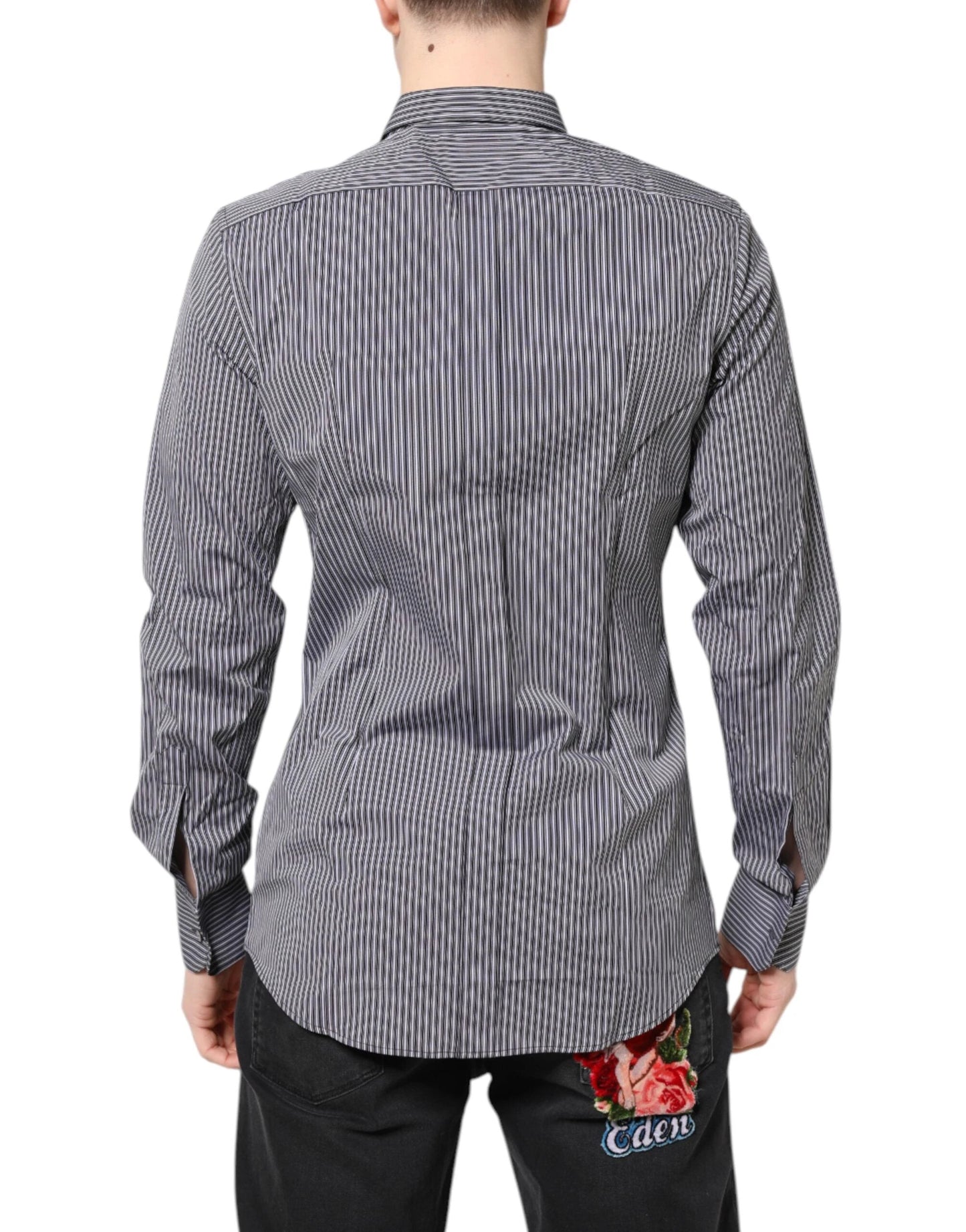 Dolce & Gabbana Black White Striped GOLD Formal Dress Shirt by Dolce & Gabbana